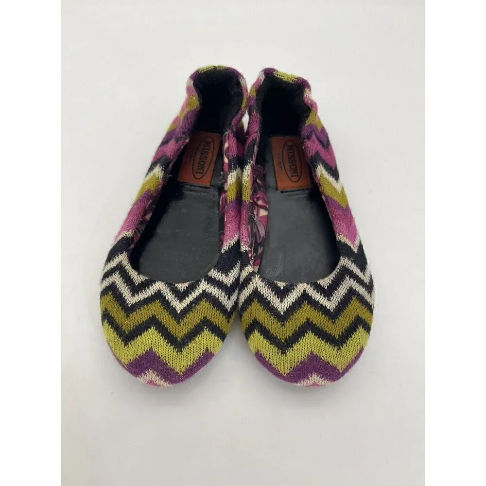 MISSONI Target Iconic Zig Zag Chevron Ballet Flats Girls Size 7 Fuschia **FLAW**